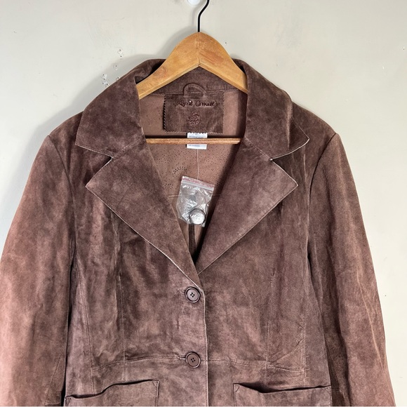 April Cornell Chocolate Brown Genuine Leather Suede Floral Embroidered Jacket M - Picture 3 of 16
